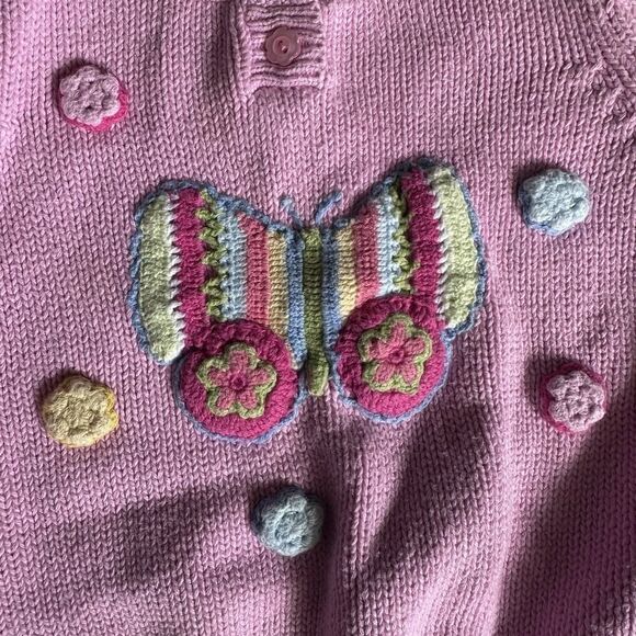 Vintage Talbots Kids Henley Sweater Baby Size 18 Months Pink Bows Flowers - Picture 2 of 8